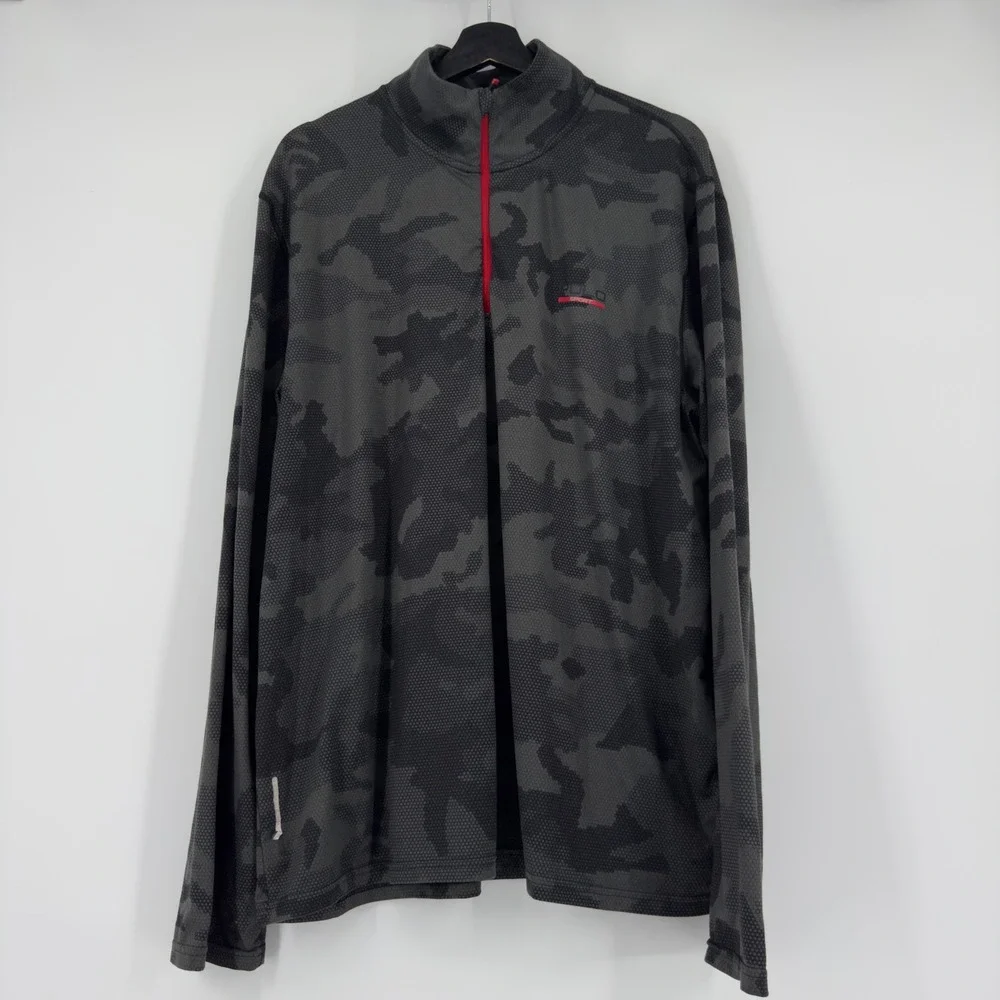 Polo Sport Ralph Lauren Mens XL Camo 1/4 Zip Performance Pullover Grey Black